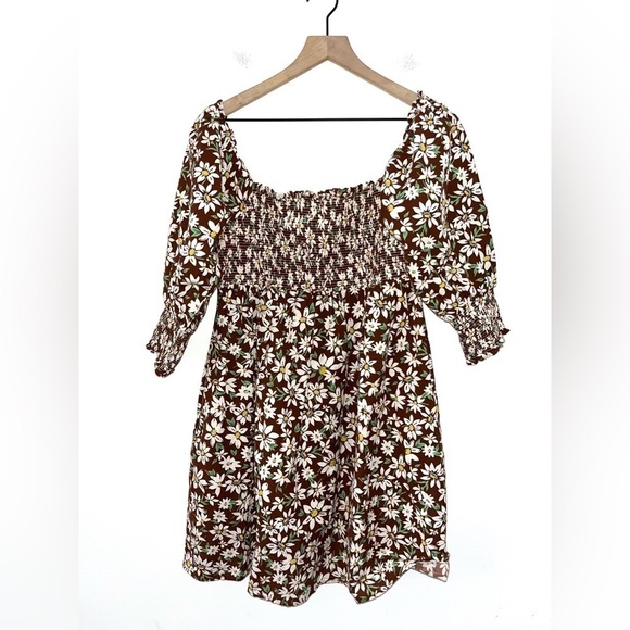 RIXO Brenda Mini Floral Chocolate Brown Daisy Chain Dress in Size Small - Picture 11 of 12